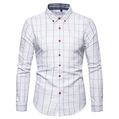 Men's Long Sleeve Plaid Shirt with Square Collar