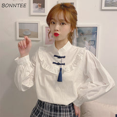 Korean Women's Casual Long Sleeve White Shirt