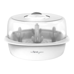 The First Years Microwave Baby Bottle Steam Sterilizer - Sanitizes Baby Bottles Baby Pacifiers Breast Pump Parts - Gray - Baby Bottle Feeding Supplies