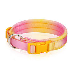Fashionable Gradient Dog Collar: Macaron & Dopamine Shades with Breathable Mesh Padding for Comfort Premium Woven Strap Durable POM Buckle and Wide Curved Design for Enhanced Style Yellow S