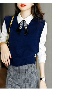 Korean Style Loose Pearl Cashmere Sweater Vest for Women