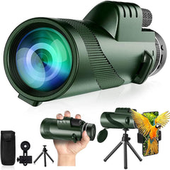 Monocular-Telescope 80x100 High Powered Monocular for Adults Monocular for Smartphone Adapter Monocular Telescope Hunting Wildlife Bird Watching Travel Camping Hiking-Green