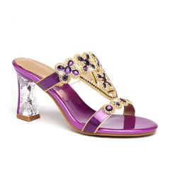 Rhinestone Block-Heeled Diamond Flower Sandals