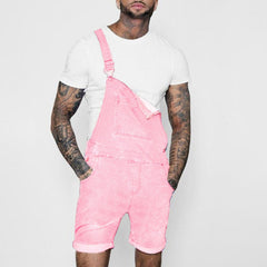 Pink Denim Overall Shorts for Men - Plus Size Summer Wear