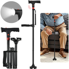 Walking Cane with LightFolding Walking Cane with Dual Handles Folding Cane with Alarm Adjustable HeightCanes for MenLightweight Aluminum Support for Seniors