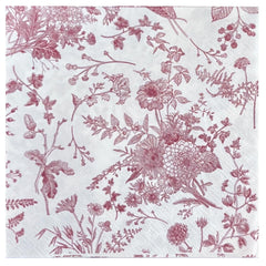 WRAPAHOLIC 25Pcs Red Floral Cocktail Napkins - Red and White Toile Paper Napkins for Bridal and Baby Shower Tea Party Garden Party Birthday Party- 5 x 5 In