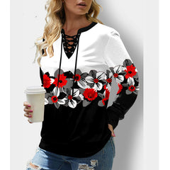 Autumn Print Lace Loose Sweater for Women