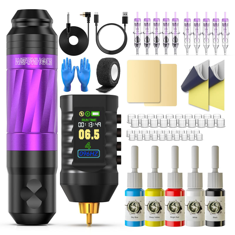 Wormhole Tattoo Gun 43pcs Tattoo Kit Wireless Tattoo Machine with Digital LED Display 1800 mAh Tattoo Battery Tattoo Cartridge Needles Tattoo Pen Tattoo Supplies for Beginners WTK287 NEW