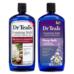 Dr. Teals Foaming Bath Variety Gift Set (2 Pack 34oz Ea) Shea Butter & Almond Oil Melatonin Sleep Bath - Essential Oils Blended with Pure Epsom Salt Eases Achy Muscles & Relieves Stress
