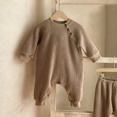 Waffle Cotton Long-Sleeved Baby Jumpsuit for All Seasons