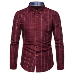 Men's Long Sleeve Plaid Shirt with Square Collar