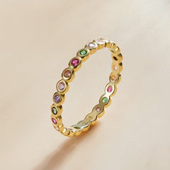 S925 Silver Colorful Zircon Rainbow Ring for Women