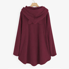 Long Sleeve Cat Print Hoodie with Irregular Hem