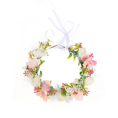 Funsveta Baby Girls Flower Crown Flower Girl Headpiece boho Little Wreaths for Weddings Family photography (Pink White)