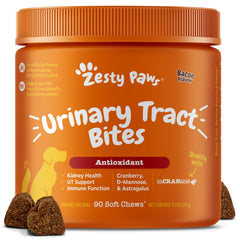 Zesty Paws Cranberry Supplement for Dogs - Bladder Control for Dogs - Urinary Supplement for Dogs - Cranberry Chews with D-Mannose Vitamin B6 & L-Arginine - Immune & Gut Support - Bacon - 90 Count