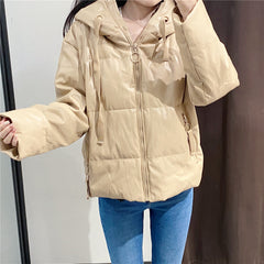 2019 Winter Fashionable Loose Faux Leather Hoodie