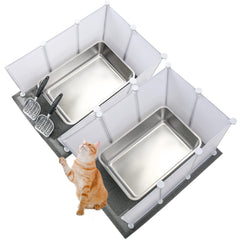 Essenhome 2 Set Extra Large Giant Stainless Steel Litter Box for Cats(24 x 16 x 6 inches) with 2 Metal Cat Litter Scoop16 Litter Splash Shield and 2 Cat Litter MatEasy CleanNon StickOdor Control