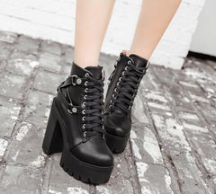 Lace-Up Ankle Boots with Chunky Heels and Platform