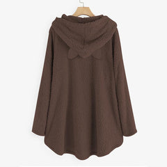 Long Sleeve Cat Print Hoodie with Irregular Hem