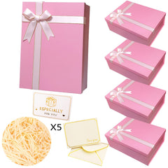 MYGOGOART Large Pink Gift Box 13 x 10 x 5 Inches with Lid Ribbon Bow Shredded Raffia Paper Fill Greeting Card and Envelope for Wedding Birthday Valentines Bridal Gifts Pink (5 packs Pink)
