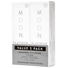 MOON Platinum Advanced Teeth Whitening Toothpaste with Fluoride - SLS Free Toothpaste with Titanium Dioxide & Essential Oils for Cavity Protection & Surface Stain Removal - Platinum Mint (2 Pack)
