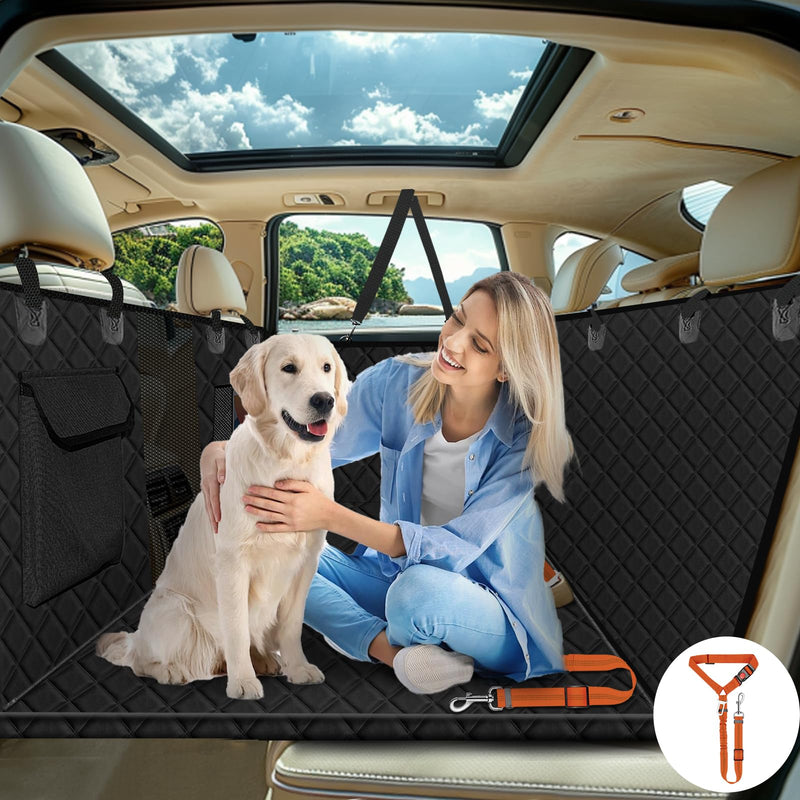 Vinstatin Back Seat Extender for Dogs with Hard Bottom Nonslip & Waterproof Dog Car Seat Cover for Back Seat Pet-Friendly Ridesharing Dog Hammock with Mesh Window Storage Pocket for Car SUV