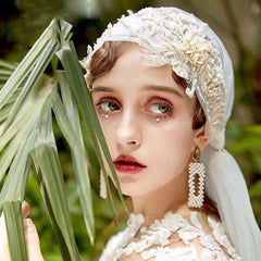 Cute Bride Handcrafted Embroidered Sequin Veil Hat