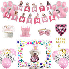 BONTHEE Dog Birthday Decorations Dog Birthday Bandana Girl Dog Birthday Party Supplies Pink Hat Crown Bow Happy Birthday Banner Balloons for Small Girl Dog Birthday