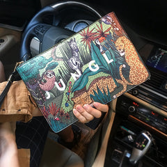 Fashion Plants Print Leather Clutch Bag for Women