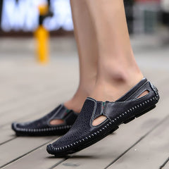 Genuine Leather Casual Men's Sandals - Summer Flat