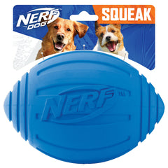 Nerf Dog Ridged Football Dog Toy with Interactive Squeaker Lightweight Durable and Water Resistant 7 Inch Diameter for Medium/Large Breeds Single Unit Blue