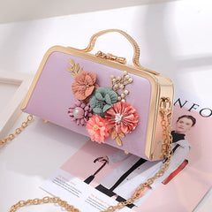Elegant Floral Chain Shoulder Evening Clutch Bag for Women