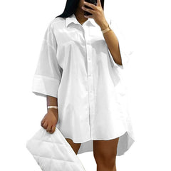 Plus Size Women’s Solid Color Turn-Down Collar Dress