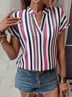 2018 Spring New Korean Women's Striped V-Neck Shirt