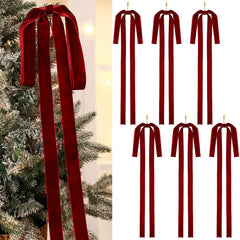 Janinka Velvet Christmas Swag Bow 23.5 x 15.5 Inches Rustic Large Velvet Christmas Staircase Wreath Bows Vintage Christmas Tree Topper Bows Large Velvet Bow for Christmas Outdoor(Wine Red6 Pcs)