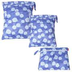 Damero 3Pcs Wet Dry Bag for Cloth Diaper Swimsuit Clothes Ideal for Travel Exercise Daycare Roomy and Water-Resistant(Purple Flowers)