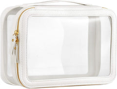 HBlife Clear Makeup Bag Organizer Portable Travel Toiletry Cosmetic Bag Case for Women Large Make Up Bag Makeup Train Case Transparent Storage Bag Pouch with Handle(White)