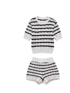 Striped Knitted Sleeveless Mini Dress & Cropped Top Set