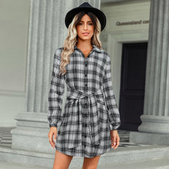 Women's Fashion Plaid Drawstring Waist Dress