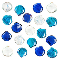 HappyFiller 2 LB Glass Sea Shell Stones Vase Filler Gems Aquarium Fish Tank PebblesFire Pit Tabletop Fountain Decor Beach Theme Party Home Centerpieces DecorationBlue Clear Mix