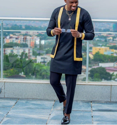 "Men's African Dashiki Patchwork Shirt and Pants Set"