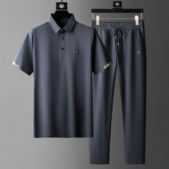 Black Summer Men's Quick-Drying Polo and Trousers Set