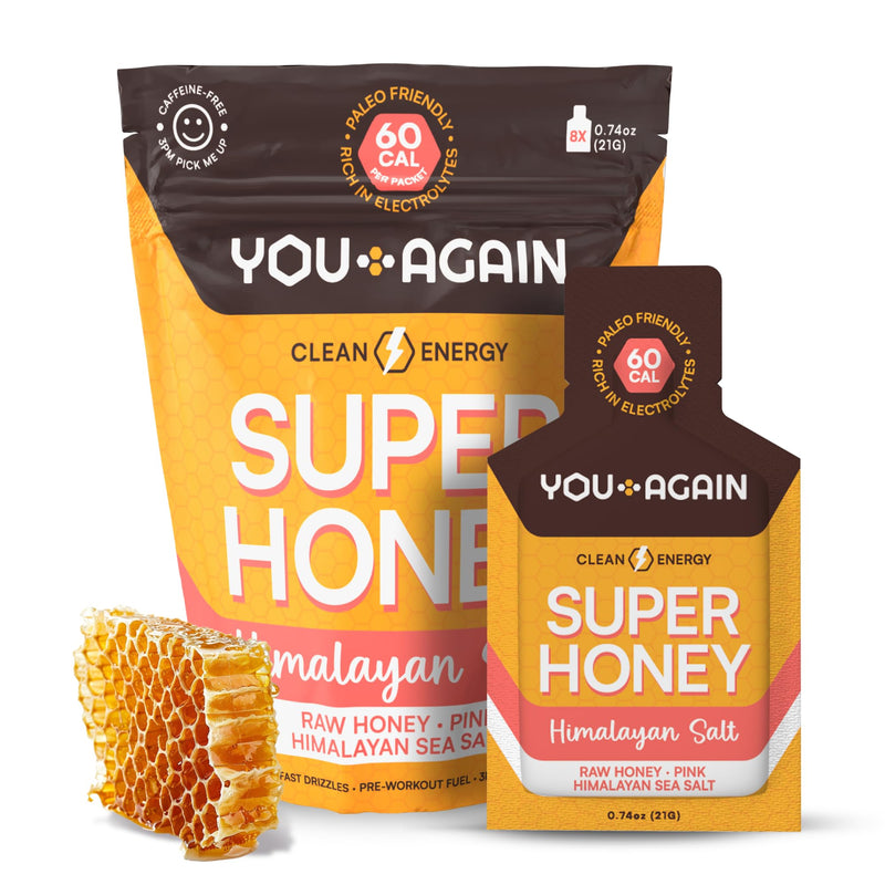 You Again Super Honey Clean Energy Gel Honey & Salt | Electrolyte Replenishment Running Fuel | Endurance Workouts & Cycling Gel | Paleo & Carnivore Snack | Gluten-Free | Made in USA | 8-Pack