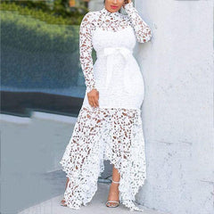 Long-sleeved Stand-up Collar Irregular Tie Dress