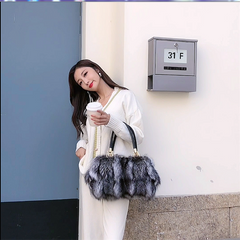 Luxury Fox Fur & Cowhide Mink Ladies Bag (Large Capacity)