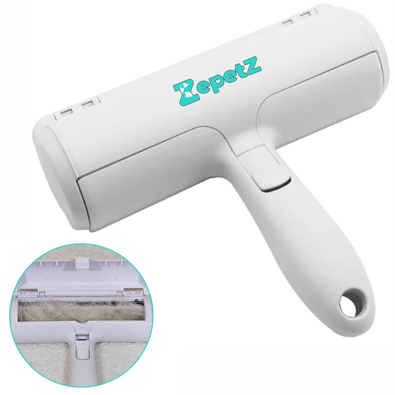 ZepetZ Pet Hair Remover New Ergonomic Handle for Superior Grip – Ideal for Cleaning Furniture Carpets Car Seats and Bedding – Reusable Lint Roller for Versatile Multi-Surface Fur Removal. (White)