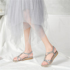 Bohemian Flat Sandals with Rhinestone Accents