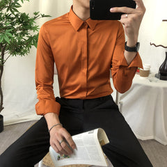 Men's Long Sleeve Casual Shirt - Slim Fit Solid Color