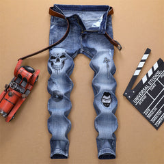 Men's Summer Japanese Style Blue Embroidered Harem Jeans