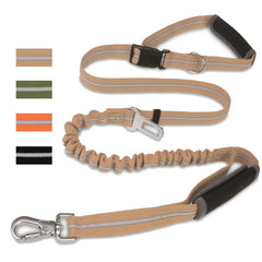 PUPTECK Heavy Duty Bungee Dog Leash for Medium Large Dogs No Pull Tactical Dog Leashes with Double Handles for Training Reflective Dog Leash with Car Seatbelt and Quick Release Buckle Moccasin